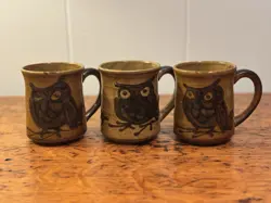 VINTAGE OTAGIRI STONEWARE OWL COFFEE TEA MUG SET OF 3