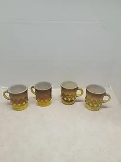 FIRE KING 4 COFFEE MUGS ORANGE FADE KIMBERLY DIAMOND ANCHOR HOCKING USA VINTAGE