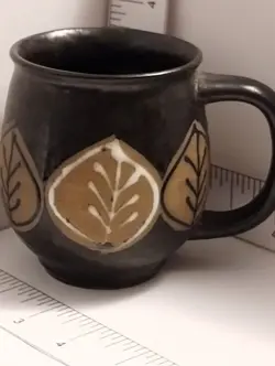VTG STONEWARE MUG OMC OTAGIRI MERCANTILE CO JAPAN LEAF LEAVES BOHO HIPPIE MCM