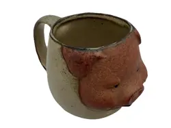 VINTAGE UCTCI JAPAN SMILING PIG FACE 3-D STONEWARE MUGS CUPS CERAMIC POTTERY