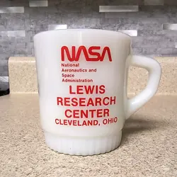 VINTAGE MILK GLASS COFFEE MUG- NASA  - ANCHOR HOCKING FIRE KING -D HANDLE