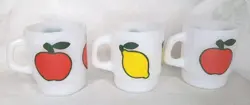 3 VINTAGE ANCHOR HOCKING FIRE KING MILK GLASS FRUIT MUGS CUPS