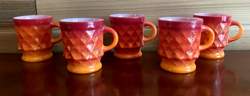 VTG ANCHOR HOCKING FIRE KING KIMBERLY DIAMOND PATTERN COFFEE MUG ORANGE CUPS 5
