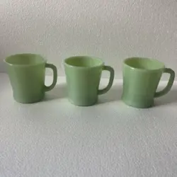 FIRE KING JADEITE MUGS SET OF 3 D HANDLE ANCHOR HOCKING COFFEE TEA VINTAGE GREEN
