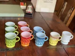 VTG ANCHOR HOCKING FIRE KING KIMBERLY DIAMOND MUGS SET OF 10 MULTICOLOR