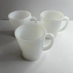 FIRE KING COFFEE CUP MUG SET 3 ANCHOR HOCKING MILK GLASS D HANDLE VTG  WHITE MCM