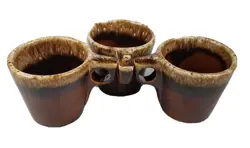 VINTAGE HULL OVEN PROOF POTTERY BROWN DRIP GLAZE COFFEE MUGS CUPS SET OF 3 USA