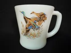 FIRE KING OVENWARE MALLARD DUCK GAME BIRD COFFEE MUG CUP VINTAGE MILK GLASS