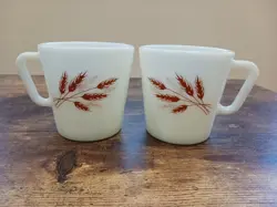 PAIR OF VINTAGE PYREX AUTUMN HARVEST WHEAT COFFEE CUPS MUGS