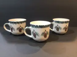 SET OF 3 VINTAGE FOLK CRAFT PINECONE PINE CONE TIENSHAN MUGS