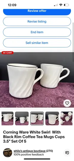 VINTAGE CORNING WARE WHITE SWIRL COFFEE TEA MUG  SET OF 10