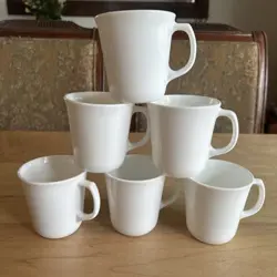 6 PIECE CORNING USA VINTAGE WINTER FROST WHITE D HANDLE COFFEE MUGS TEA CUPS EUC
