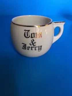 HOMER LAUGHLIN TOM AND JERRY MUG OR PUNCH CUP HALL USA 50S 60S GOLD TRIM VINTAGE