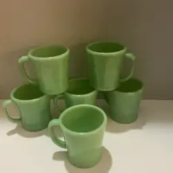 VINTAGE FIRE KING JADEITE D HANDLE COFFEE MUGS OVEN WARE / 6 EUC