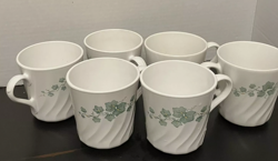 SET OF 6 VINTAGE CORELLE CALLAWAY IVY SWIRL COFFEE MUGS CUPS CORNING USA