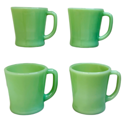 FIRE KING JADEITE MUGS SET OF 4 D HANDLE ANCHOR HOCKING COFFEE TEA VINTAGE GREEN