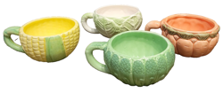 SET OF 4 VINTAGE SOUP BOWLS CABBAGE CORN CARROT ASPARAGUS MUGS VEGETABLE FARM
