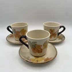 VTG FRANCISCAN OCTOBER AUTUMN LEAVES FALL 3 TEA COFFEE CUPS 3 SAUCERS USA