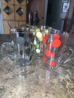 SET OF 3 VINTAGE ANCHOR HOCKING POLKA DOT CLEAR GLASS MUGS