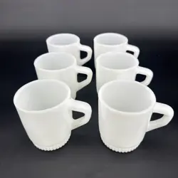 6 VTG ANCHOR HOCKING FIRE KING MILK GLASS STACKING COFFEE MUG CUPS - WHITE 8OZ
