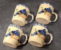 VTG SET OF 4 ALPINE POTTERY MUG ROSEVILLE OHIO 1998 BLUE SPONGEWARE BLUEBERRIES