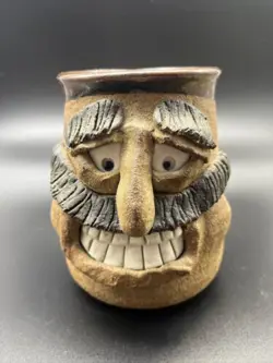 VINTAGE MARK HINES FUNNY FACE MUSTACHE COFFEE MUG STUDIO ART STONEWARE POTTERY