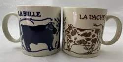 SET OF 2 VTG 1978 TAYLOR & NG SAN FRANCISCO LA VACHE LA BULLE  MUG BLUE & BROWN