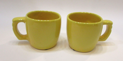 TWO VINTAGE FRANKOMA CLAY POTTERY 5C RARE AUTUMN YELLOW HEAVY COFFEE MUGS B