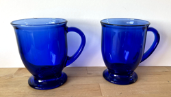 ANCHOR HOCKING COBALT BLUE GLASS FOOTED COFFEE MUG 16 OZ USA SET OF 2 VINTAGE