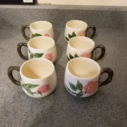 LOT OF 6 VINTAGE USA  FRANCISCAN DESERT ROSE SMALL COFFEE TEA MUG  2 3/4