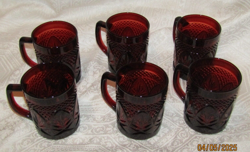 6 VINTAGE ANTIQUE RUBY RED GLASS CRISTAL D'ARQUES-DURAND MUGS LAST ONES