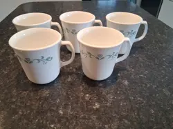 VINTAGE CORNING WARE COUNTRY COTTAGE COFFEE CUPS 8 OZ SET OF 5
