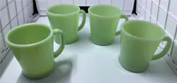 VINTAGE LOT SET 4 FIRE KING D HANDLE JADEITE JADITE COFFEE MUGS CUPS OVEN WARE