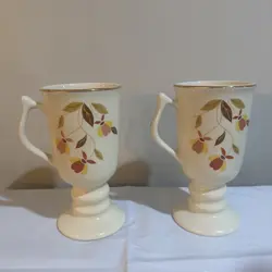 HALL CHINA AUTUMN LEAF JEWEL TEA FOOTED PEDESTAL IRISH  2 MUGS