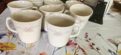 SET OF 8  VINTAGE CORNING WARE CORELLE ENGLISH BREAKFAST COFFEE CUPS MUGS
