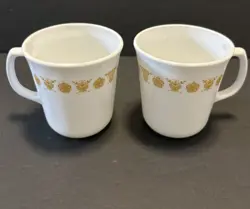 SET OF 2 CORNING CORELLE BUTTERFLY GOLD COFFEE MUGS CUPS VINTAGE