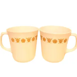 VINTAGE CORELLE CORNING BUTTERFLY GOLD COFFEE CUPS MUGS D HANDLE SET OF 2