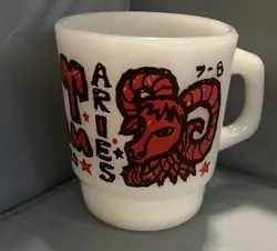 FIRE-KING VINTAGE ARIES  ZODIAC MILK GLASS COFFEE MUG CUP~RARE