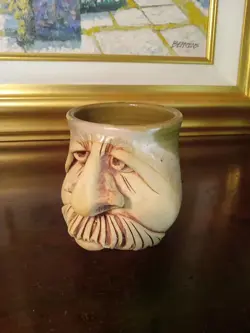 VINTAGE ORIGINAL 1978 HANDCRAFTED STONEWARE POTTERY 3D FACE MUG