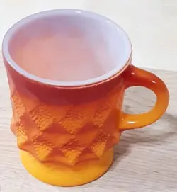 FIRE KING ORANGE KIMBERLY DIAMOND PATTERN COFFEE MUG CUP MCM VTG 7 OZ 3.75