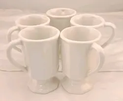 LOT O 5 VINTAGE PFALTZGRAFF HERITAGE WHITE 10OZ COFFEE MUGS CUPS PEDESTAL FOOTED