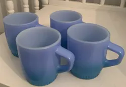 VINTAGE ANCHOR HOCKING, FIRE KING, STACKABLE COFFEE MUGS, BLUE, LOT OF FOUR MUGS