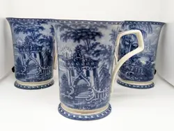 LOT OF 3 VINTAGE VICTORIA WARE ENGLISH BLUE IRONSTONE MUGS