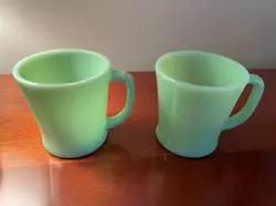 2 VINTAGE FIRE KING JADEITE  OVEN WARE D HANDLE COFFEE MUGS