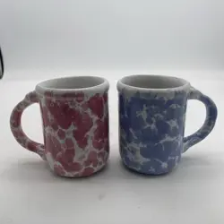 LOT OF 2 VINTAGE 1967 BENNINGTON POTTERY  BLUE PINK AGATE 10 OZ. MUG VERMONT