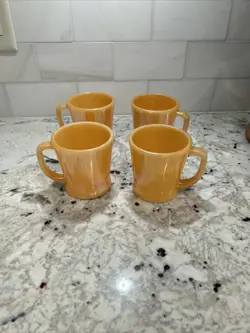 SET OF 4 VINTAGE FIRE KING MUG PEACH LUSTER D HANDLE OVEN WARE
