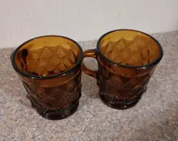 2 VINTAGE ANCHOR HOCKING  FIREKING KIMBERLY DIAMOND AMBER BROWN COFFEE MUGS