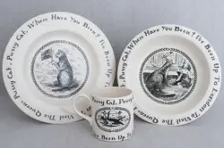 VINTAGE EMMA BRIDGEWATER NURSERY RHYMES PUSSYCAT PLATE BOWL MUG SET