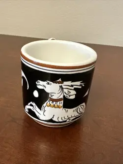 VTG SIENA ITALIAN POTTERY BLACK /WHITE SITTING DEER SMALL ESPRESSO CUP SIGNED
