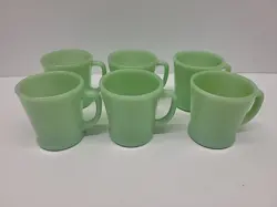 6 VINTAGE FIRE KING JADEITE D HANDLE COFFEE MUGS OVEN WARE 1962